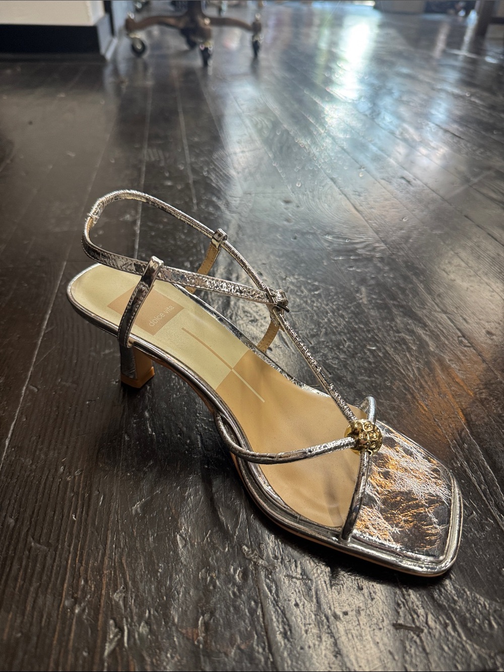 Dolce Vita Silver Metallic Strappy Kitten Heel Sandal